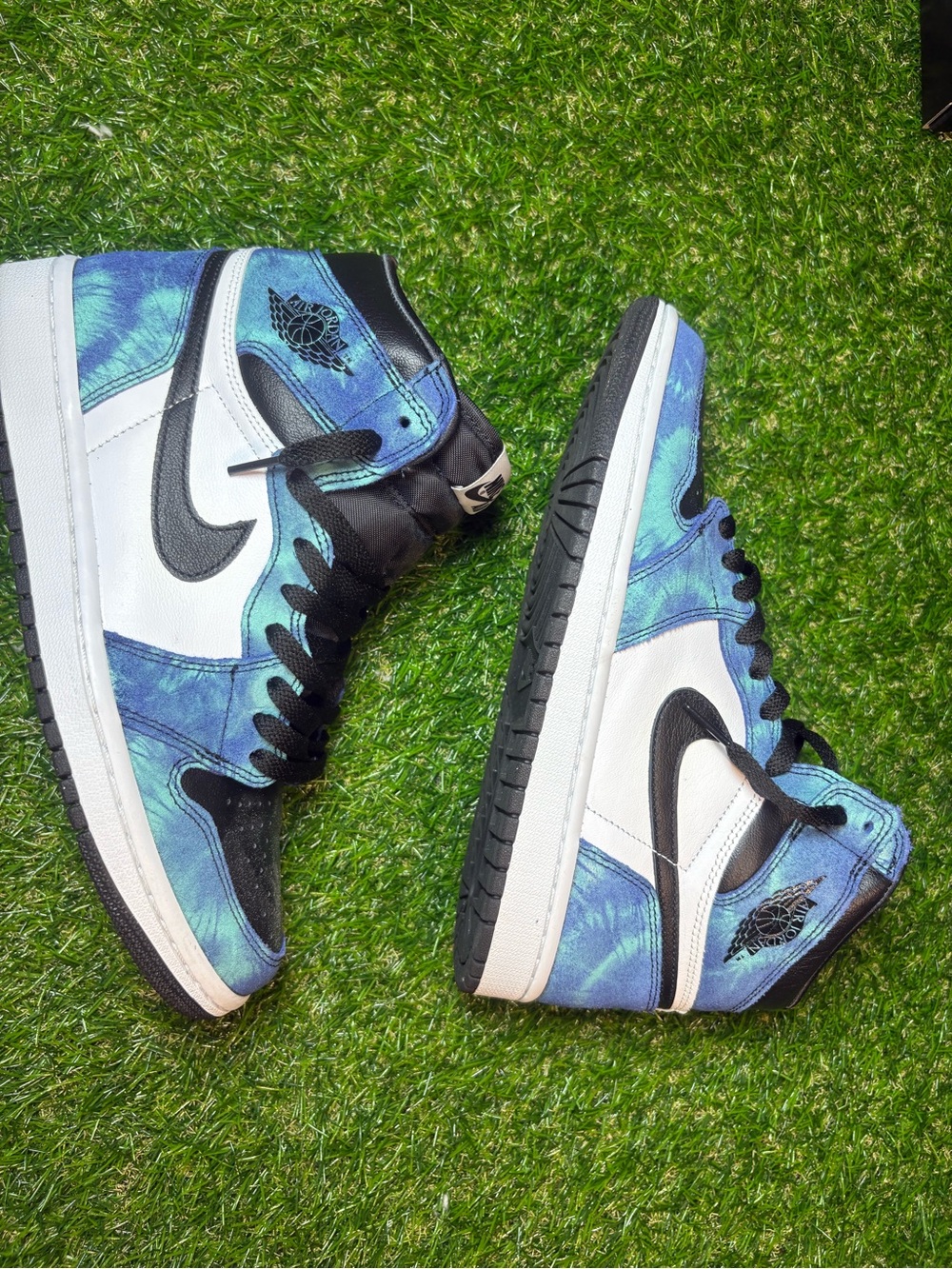 Nike Blue Galaxy Tie-Dye High-Top Jordan’s with Black accents 7youth women’s 8.5